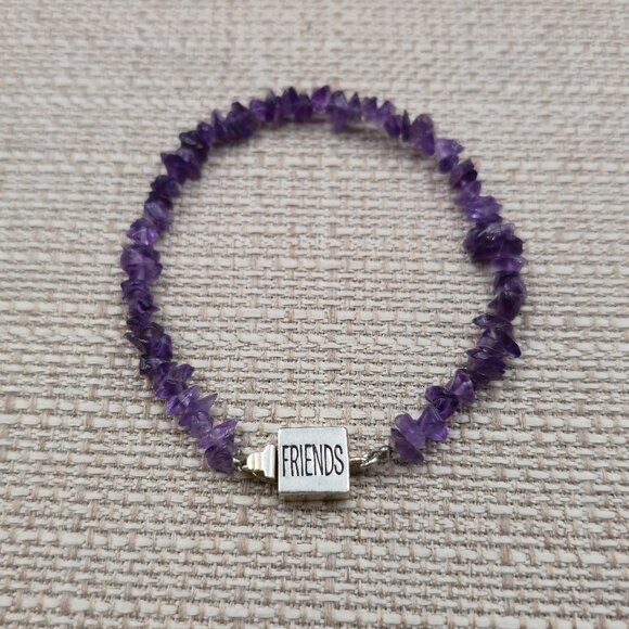Jewelry - 7 Inch Sterling Silver Friends Amethyst Stone Bracelet A6882